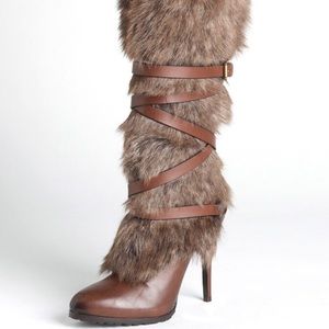 ❄️HP❄️Ralph Lauren Furry top belted leather boots